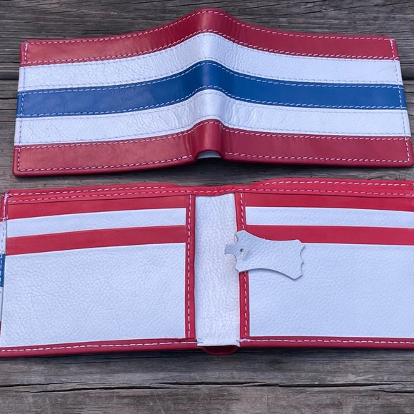 Multicolor Men Wallet US Flag Bifold Cardholder Handmade Genuine Leather Men Pur - Picture 6 of 12